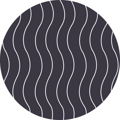 A dark, circular shape is overlaid with evenly spaced, vertical white wavy lines against a black background. The white wavy lines extend outside the circular shape, creating a sense of movement and contrast akin to the precise care of a veterinarian’s gentle touch.