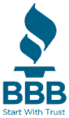 Blue Better Business Bureau (BBB) logo featuring a flame icon above the letters "BBB" and the tagline "Start With Trust" below.